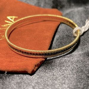 Toscana Crafted bangle bracelet Yellow Gold w/8 1/2k of Black Gemstones - NWT